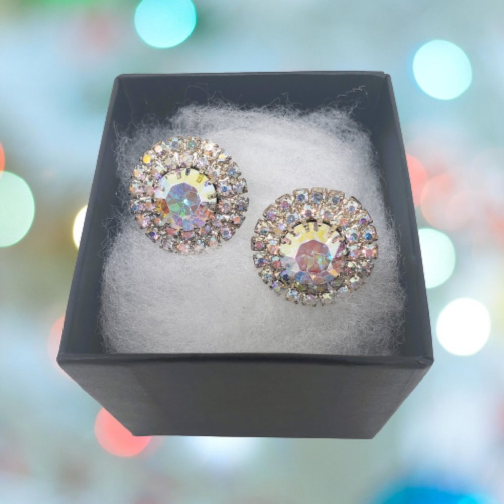 Large Iridescent Silver Cubic Zirconia Earrings